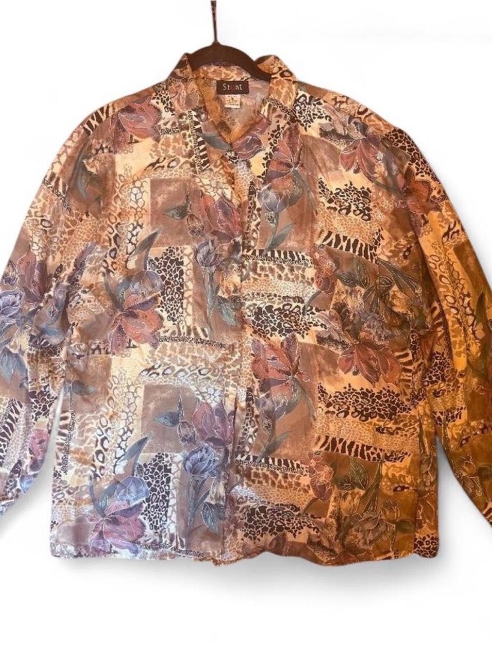 Stunt Vintage Multi-Print Silk Blouse